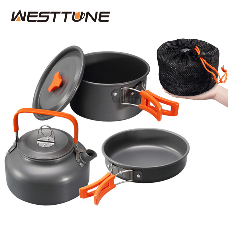 Camping Cooking Meat - WESTTUNE Camping Cookware Kit Aluminum Outdoor
