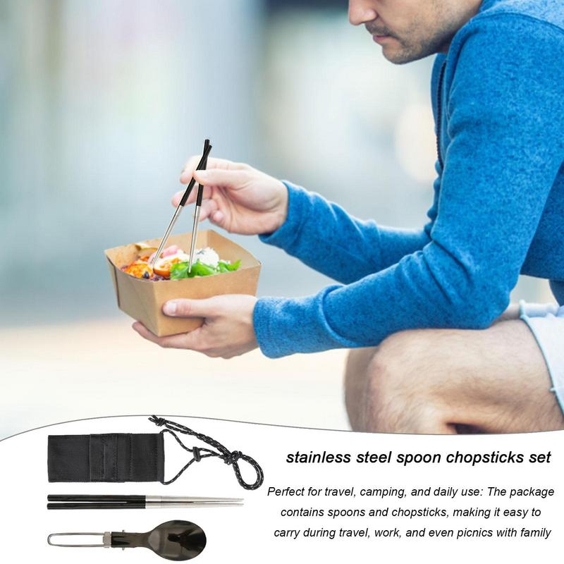 Camping Cooking And Eating Set - Foldable Spoon Chopsticks Travel Camping Eating