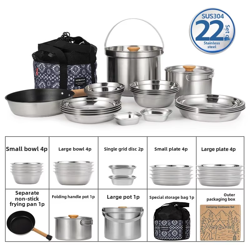 Camping Cooking Backpack - NOBANA Newest Outdoor Stainless Steel Pot