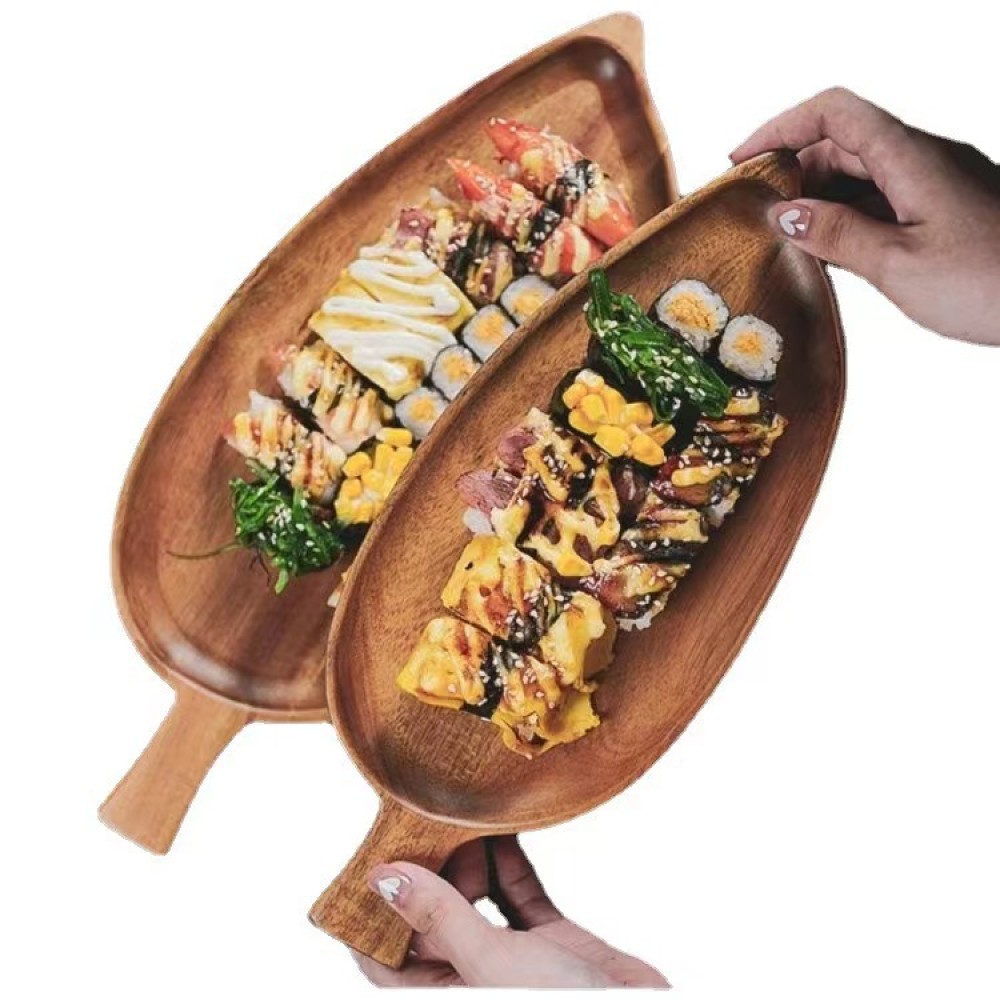 Camping Cooking Meat - Wooden Leaf Shaped Waterproof Serving Plate